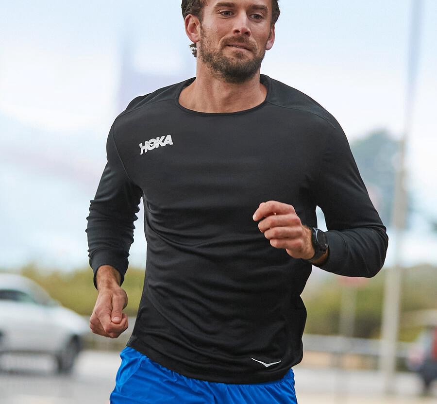 Hoka One One Tops Mens Black - Performance 3/4 Sleeve - 17035WIPX